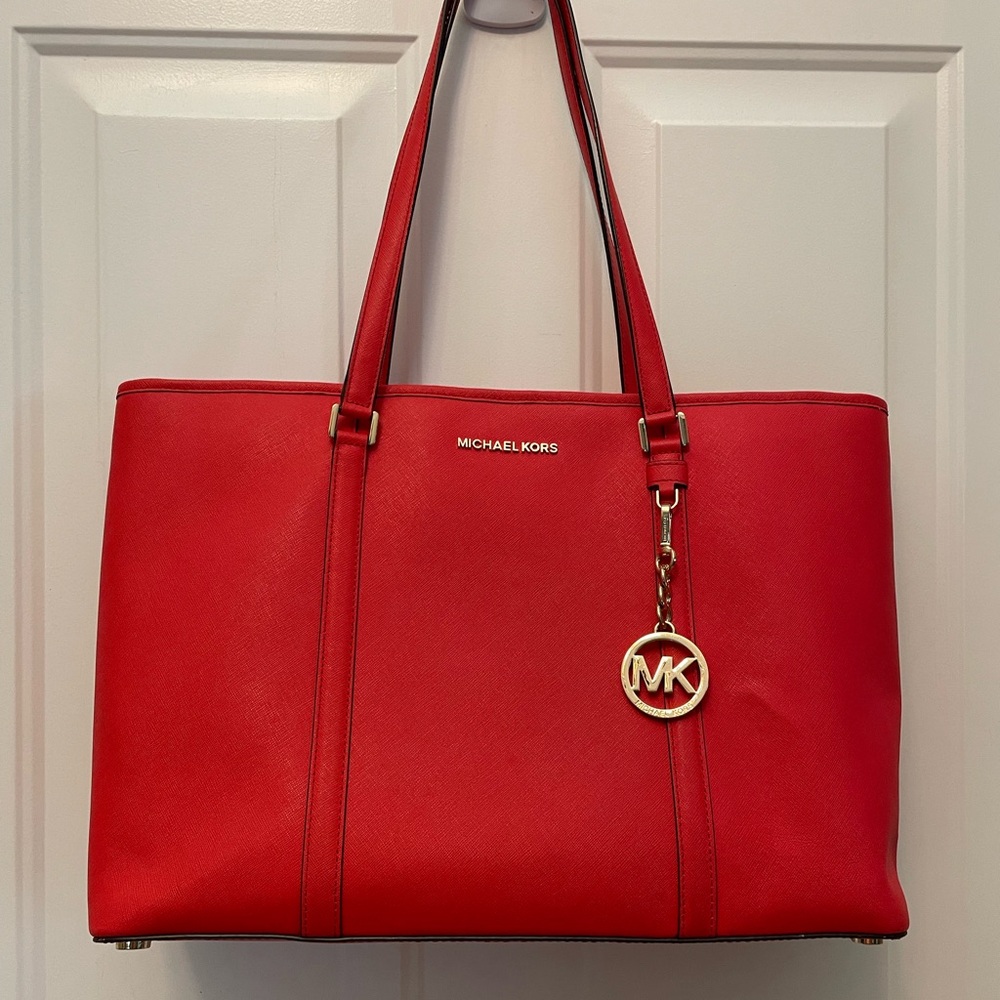 Michael Kors Red Tote with Gold Charm